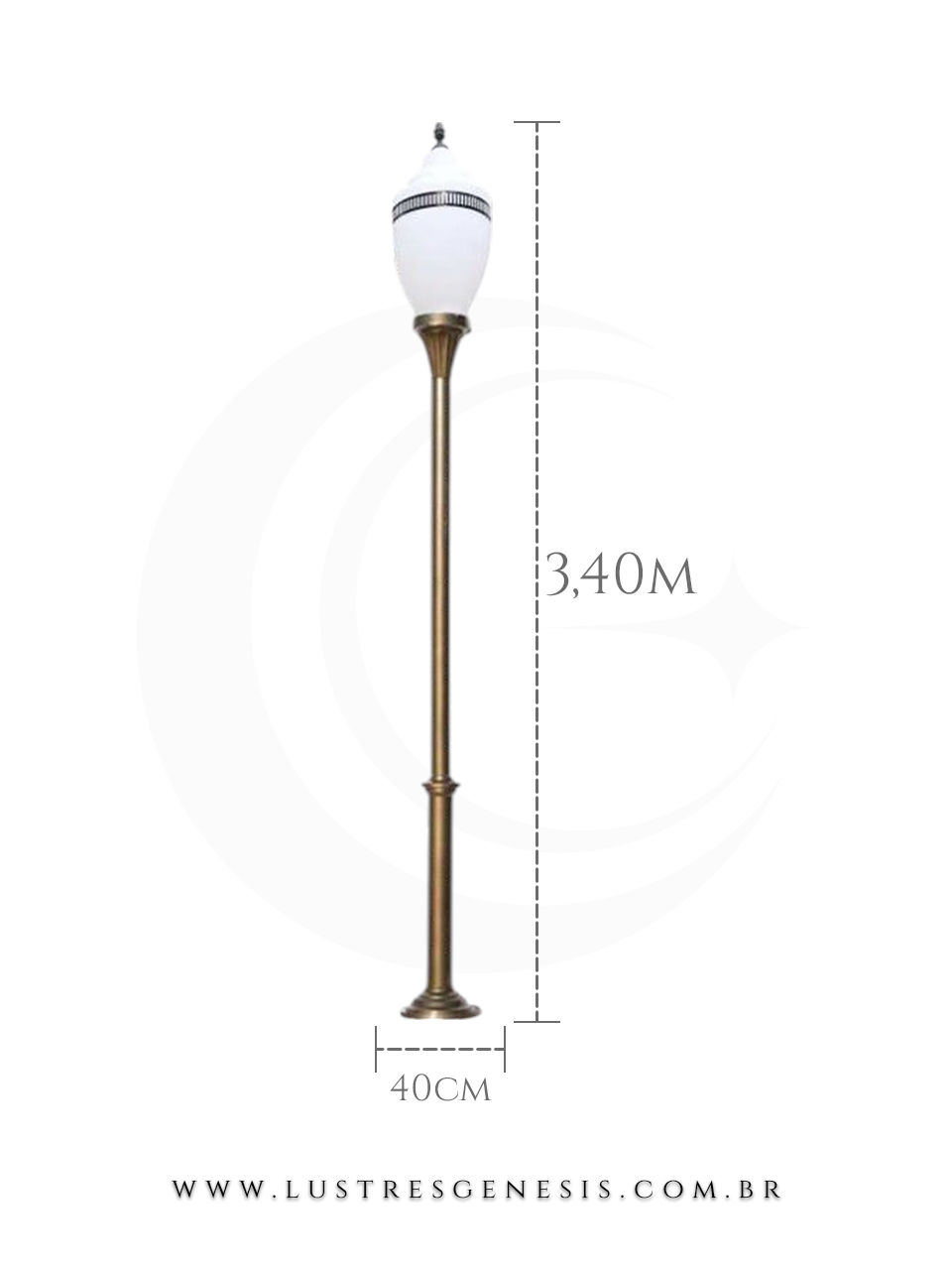 Poste de Jardim Colonial Clássico 3,40m com Globo Branco para Jardim Fachada Área Externa Garagem Piscina